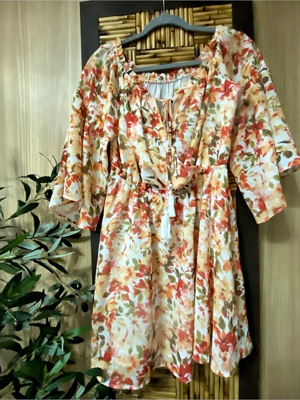 Cupshe Floral Mini Dress in Cream & Orange Like New